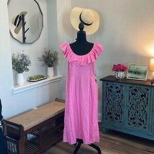 NEW Ava & Viv Pink Ruffle Neck Empire Waist Midi Dress Women's Plus Size XXL